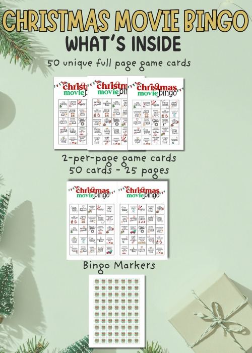 what's included in christmas movie bingo bundle