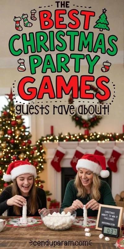 a mom and daughter are playing a fun Christmas party game together