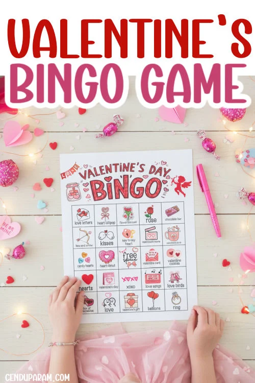 a little girl is playing valentine's day bingo party game