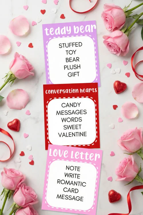 flat lay of valentine's day taboo cards