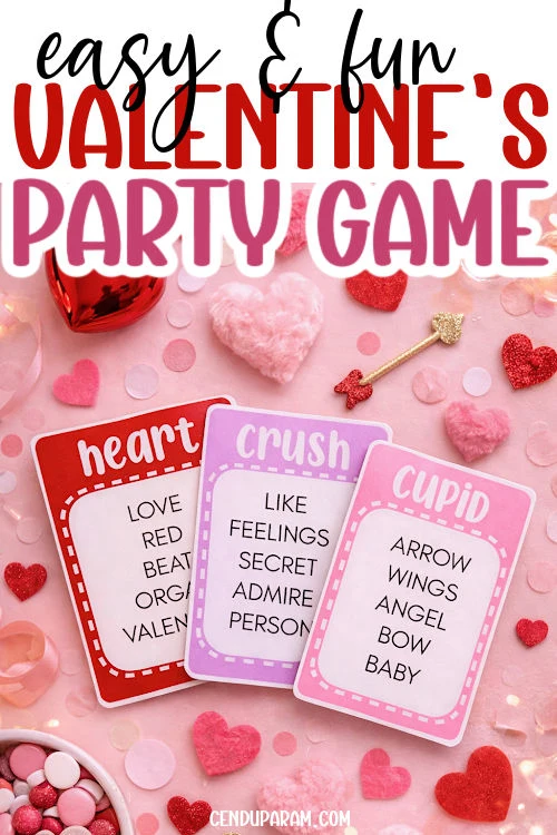 cute pink flat lay of valentine's party game