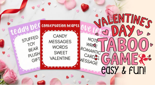 flat lay of valentine's day taboo game