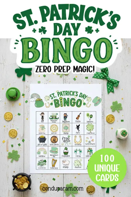 st. patrick's day bingo game flat lay
