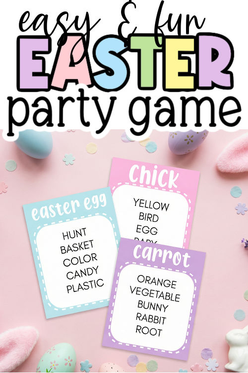 flatlay of Easter party game taboo cards