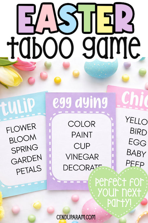 easter taboo cards flat lay with easter decor