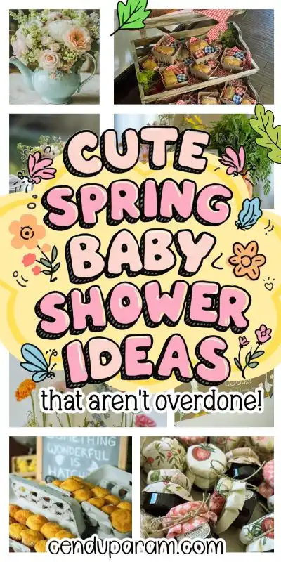 collage of cute spring themed baby shower ideas