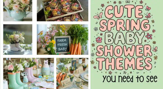 collage of spring baby shower themes