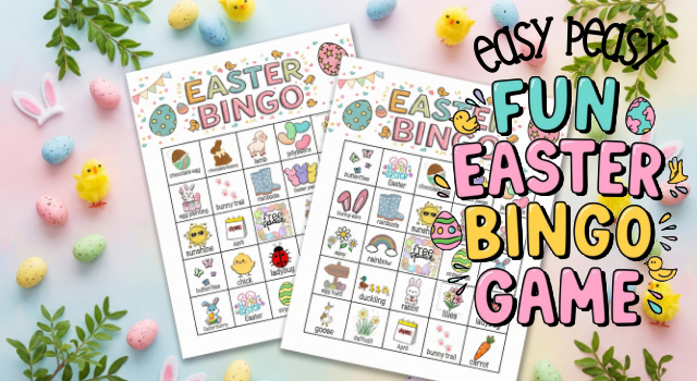 cute flat lay of easter bingo game for kids