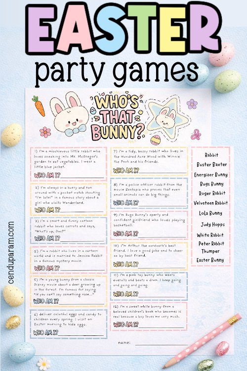 flat lay of fun Easter trivia game