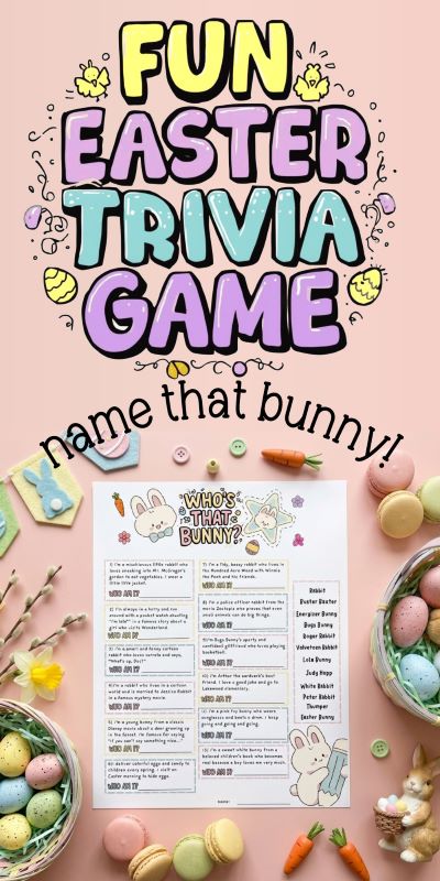 flat lay of fun Easter bunny trivia game