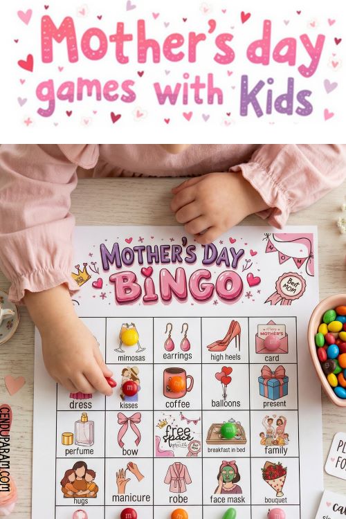 a child is playing mother's day bingo and putting markers on the bingo card