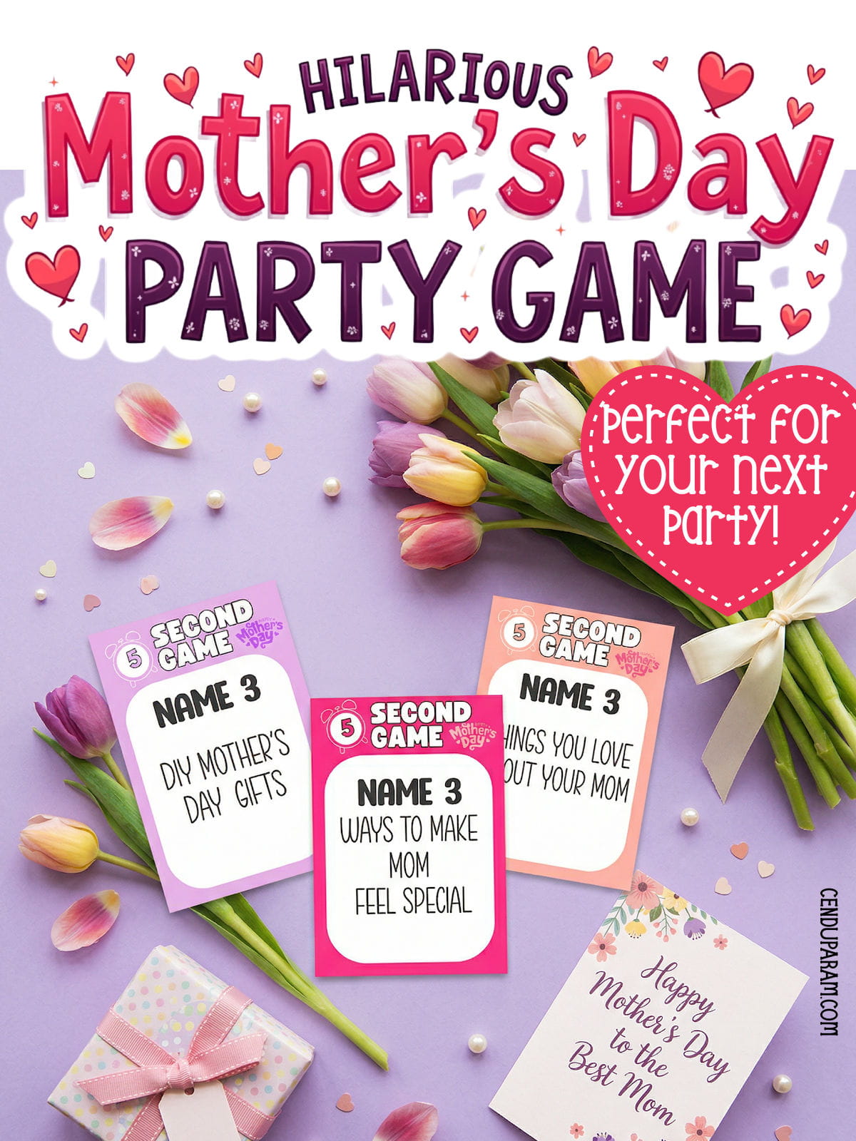 cute flat lay with mother's day game cards