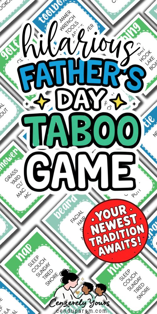 a collage of father's day taboo game cards