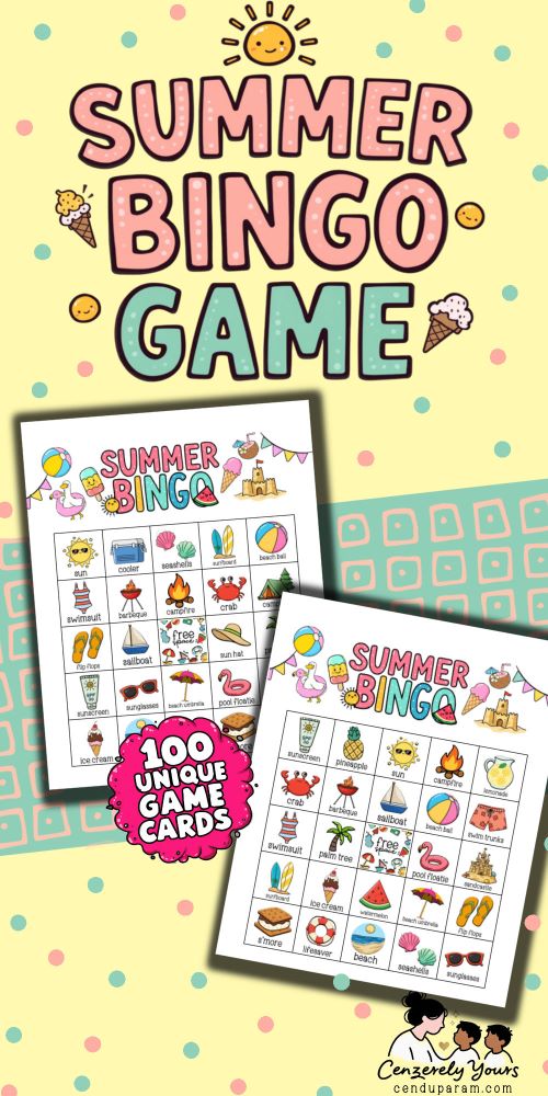 a mock up of summer bingo game for kids