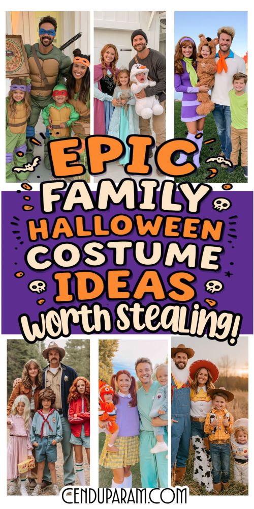 pinterest pin collage of fun family halloween group costume ideas