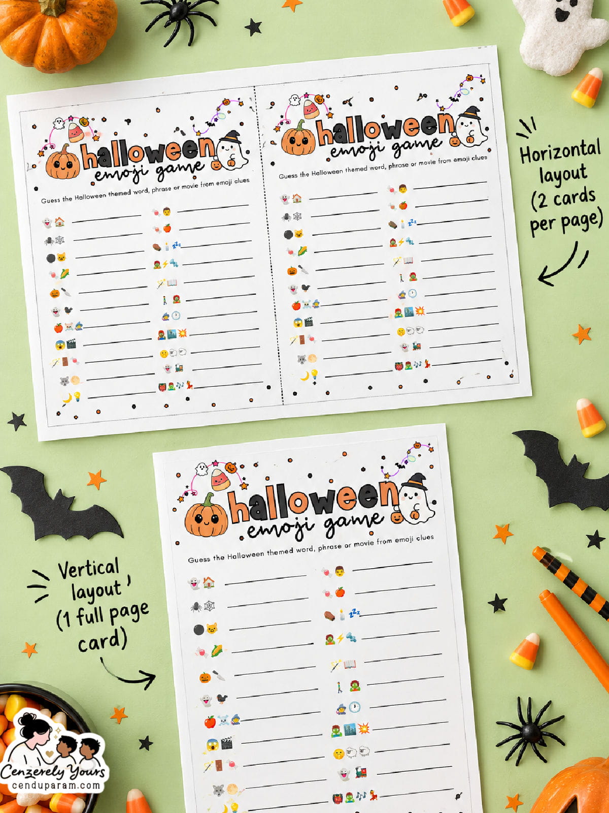 flat lay of halloween emoji game cards