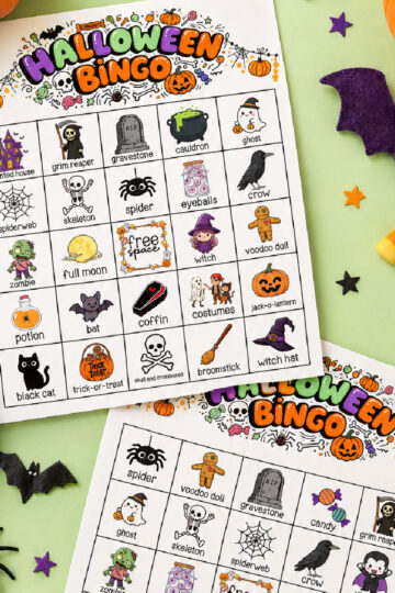 cute and festive Halloween bingo game card flat lay