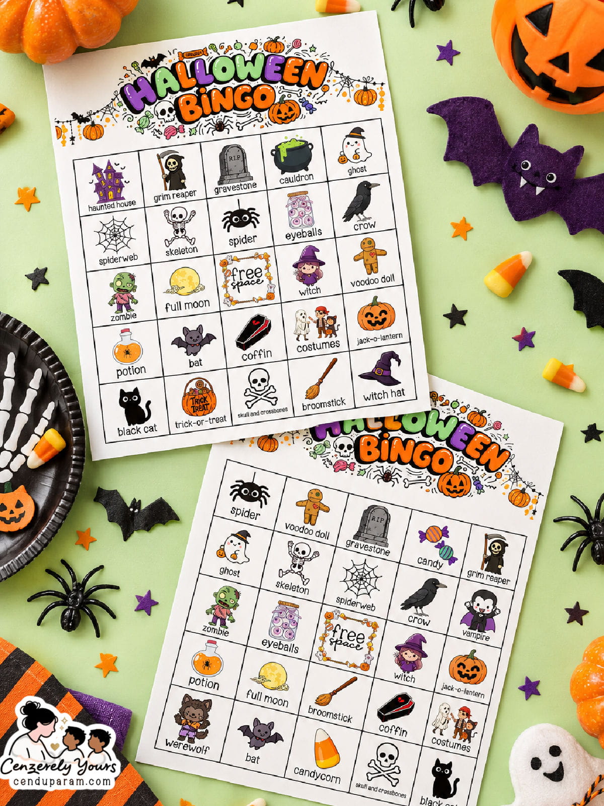 fun halloween bingo game printable flat lay