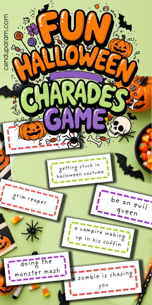 mock up of Halloween charades printable game