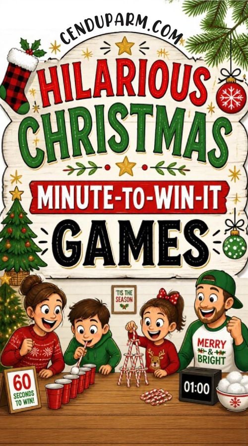 a cute cartoon of a family playing Christmas minute to win it