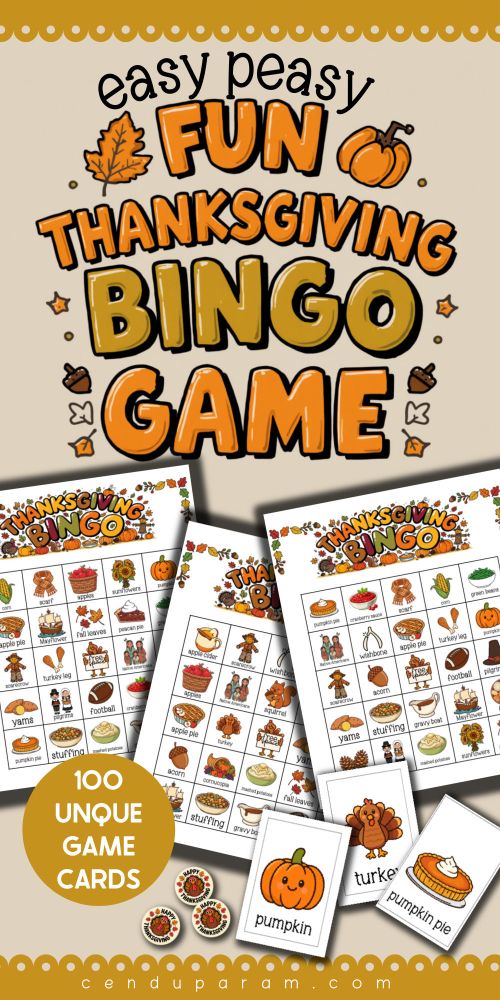 mock up of Thanksgiving Bingo game bundle