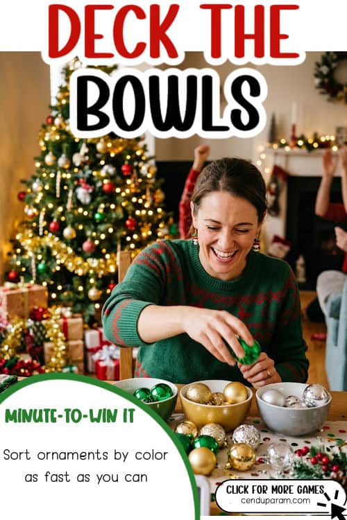 a woman is sorting christmas ornaments for a fun Christmas game