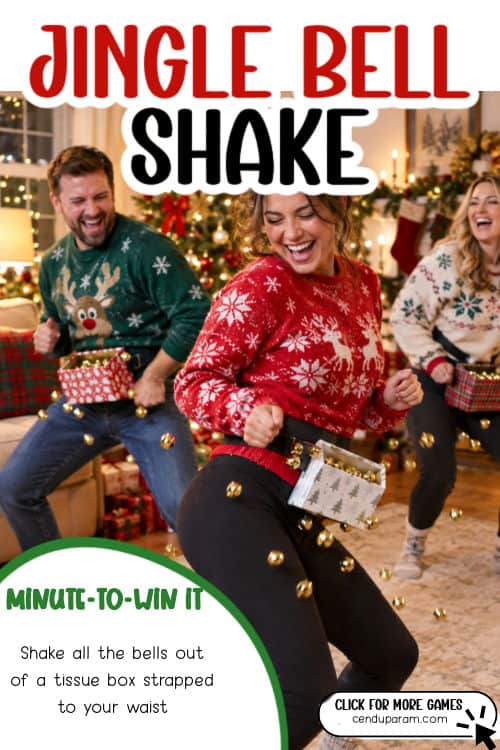 friends are playing a funny Christmas game and dancing